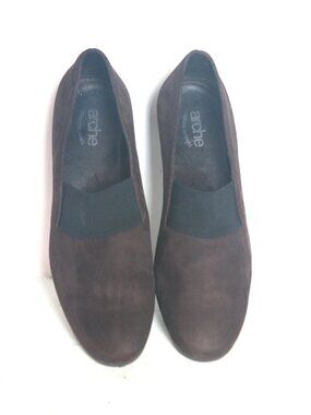 Sz 9. 5 (41EU) - French ARCHE Women's Brown Nubuck Leather Comfort Wedge Shoes